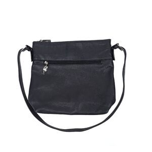 Tignanello Shoulder Bag Leather Vintage Purse Black Medium Logo Pebbled